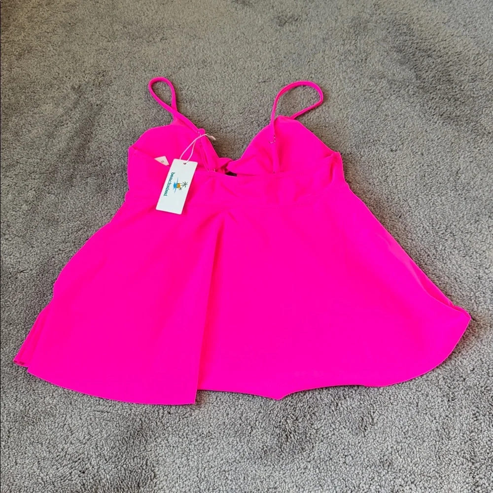 Beachsissi Neon Pink Flowy Tankini Swim Top Cutout Adjustable Straps SIZE S